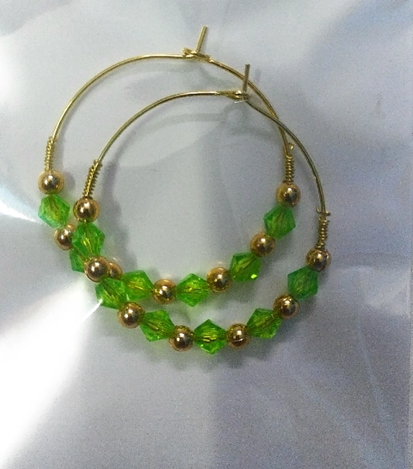 NIBRAS Green Tyre-Cut Crystal Seed Hoop Earrings - B09JMYBFKD, 6 gm, 4cm x 4cm x 1cm